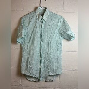 Zara Man Casual Printed Turquoise Button Down Business Classic Shirt Size Medium